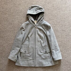 Croft & Barrow Light Grey Wool Jacket Womens 1X Fur Lined Hood Full Zip Coat Y2K